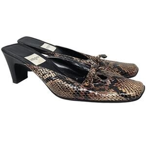 Vintage Y2K 8 Impo Snakeskin Leather Brown Sqaure Toe Slide Heel Mule Minimalist